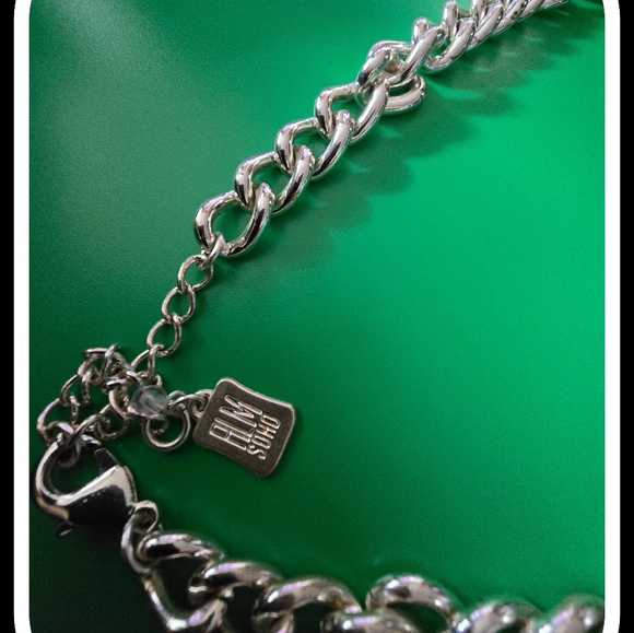 HLM Chunky Black/Silvertone Chain link Statement Necklace-New - Picture 2 of 6